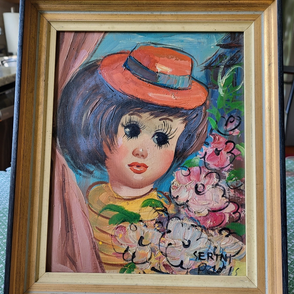 Liliana Serini Paris Framed Oil Painting French Child Portrait  MCM 40's-50's